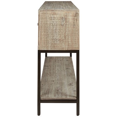 Roanley Distressed White and Black Metal Console Table with Storage