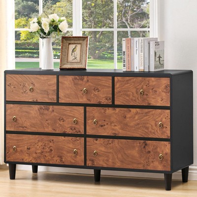 5/6/7 Drawer Dresser for Bedroom, Wood Chest with Curved Profile and Vintage Circle Handles, Storage Organizer for Bedroom and Living Room