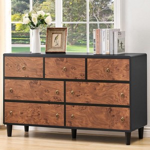 5/6/7 Drawer Dresser for Bedroom, Wood Chest with Curved Profile and Vintage Circle Handles, Storage Organizer for Bedroom and Living Room - 1 of 4