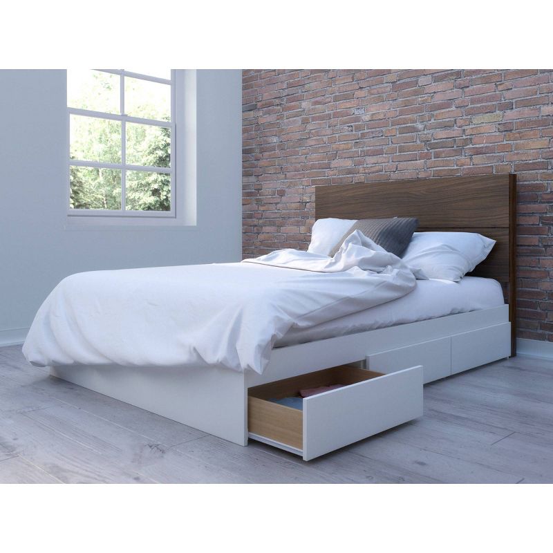 Axel 3 Drawer Storage Bed with Headboard White/Walnut - Nexera, 1 of 5