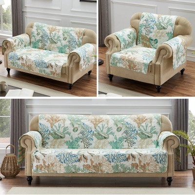 Atlantis Jade Coastal Reversible Loveseat Slipcover