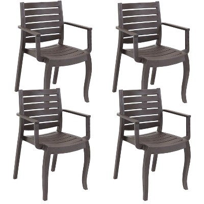 Sunnydaze Polypropylene Stackable Illias Outdoor Patio Arm Chair, Brown, 4pk