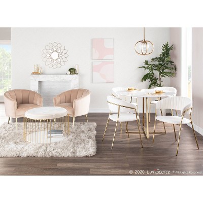 Champagne Velvet Barrel Accent Chair with Gold Metal Legs
