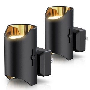 YANSUN 2-Pack 1W Black Plug-In Light-Control Night Lights, Cylindrical Up-Down Wall Lamps, Sliding Dimming, Warm 3000K - 1 of 1