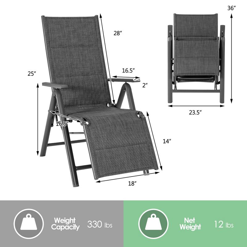 Costway Outdoor Foldable Reclining Padded Chair Aluminum Frame Adjustable, 2 of 11