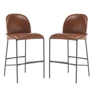 Set of 2 Metal Bar Stools,Faux Leather Bar Stools with Solid Back for Dining Room,Modern Upholstered Bar Stools for Kitchen or Bar- Cuddlewood - 1 of 4