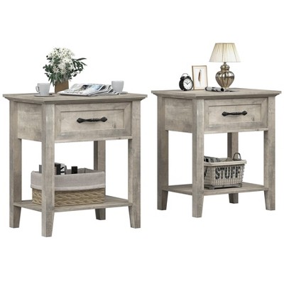 homfan Nightstands, End Table with Drawer, Side Table for Living Room, 2 Tiers Storage Shelves Bedside Table for Study Room, Bedroom, Dorm