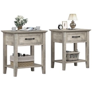 homfan Nightstands, End Table with Drawer, Side Table for Living Room, 2 Tiers Storage Shelves Bedside Table for Study Room, Bedroom, Dorm - 1 of 4