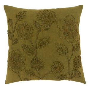 Saro Lifestyle Stone Washed Floral Throw Pillow With Poly Filling, 20", Green - 1 of 3