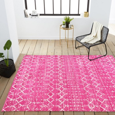 Fuchsia Ivory Trellis 5' x 8' Reversible Washable Rug