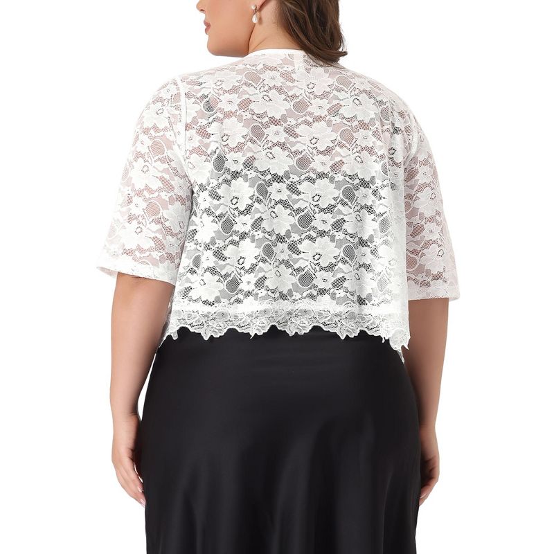 Agnes Orinda Women's Plus Size Sheer Elbow Sleeve Lace Cardigans, 4 of 7