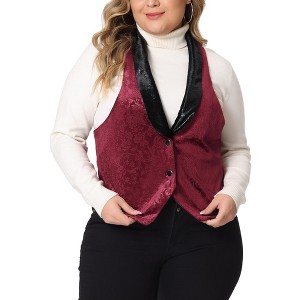 Agnes Orinda Women's Plus Size Velvet Jacquard Steampunk Lapel Collar Button Fashion Vests - 1 of 4