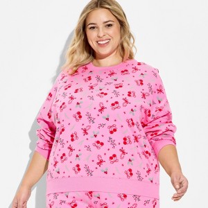 Women's Holiday Print Fleece Graphic Sweatshirt - Pink - 1 of 3