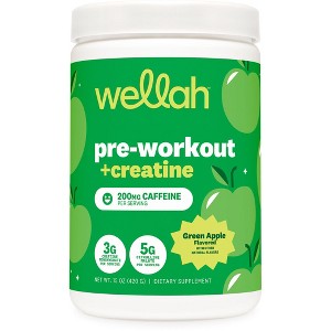 Wellah Pre-Workout + Creatine Powder (30 Servings) Green Apple – 200mg Caffeine, 3g Creatine, 5g Citrulline Malate - 1 of 4