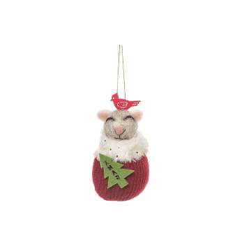 Gallerie II Mouse In Stocking W/Cardinal Fabric Ornament