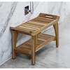 HomeRoots 29" Teak Rectangular Shower Outdoor Bench With Handles In Natural Finish - 2 of 4