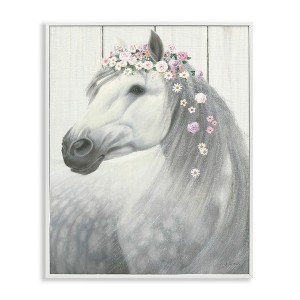 Stupell Industries Spirit Horse with Flowers Framed Giclee Art, White, 16" x 20" - 1 of 4