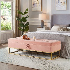 PAGED 58.6" Velvet Storage Bench with Metal Base, Button Tufted Ottoman with Storage, Multi-Functional Entryway Ottoman Foot Rest, Bed Bench - 1 of 4