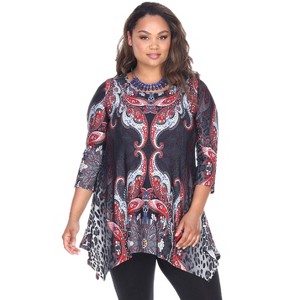 Women's Plus Size Paisley and Animal Print Scoop Neck Marlene Tunic - White Mark - 1 of 3