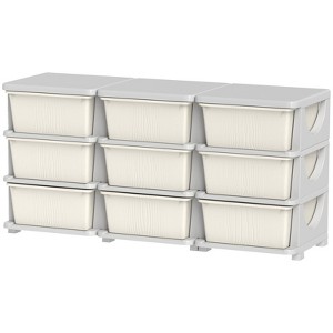 FONTOI 3 Tier Kids Storage Unit with 9 Bins for Boys Girls Toddlers, Toy Organizer for Nursery Kindergarten, Cream White, 14.5"*22.3"*44.5" - 1 of 4