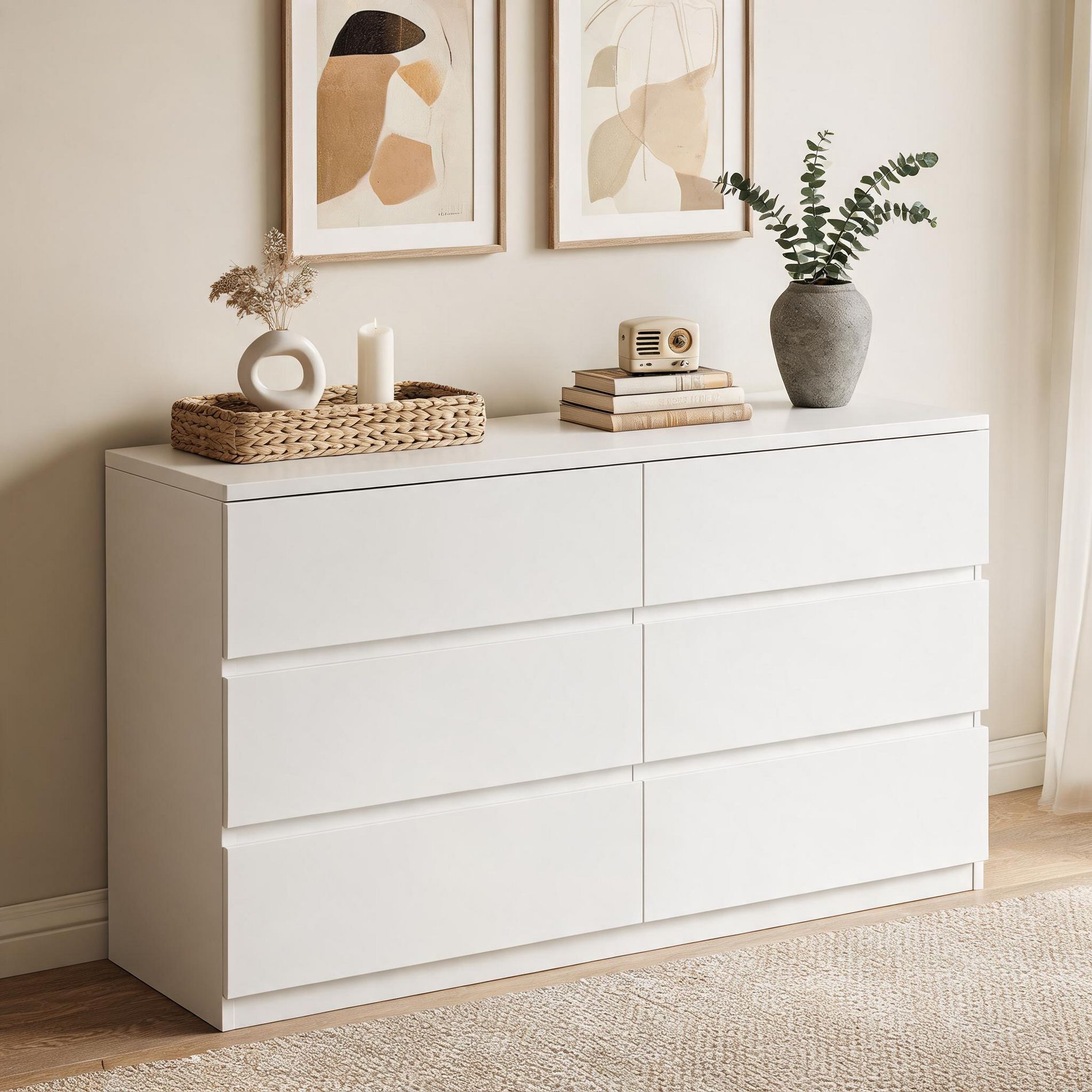 Garvee 6 Drawer Dresser for Bedroom, Modern Chest of Drawers, White