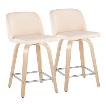 Set of 2 Toriano PU Leather Counter Height Barstools Natural/Cream/Chrome - LumiSource