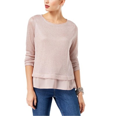 I.N.C International Concepts Womens Shine Pullover Sweater, Pink, Medium