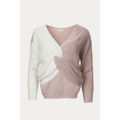 Women's COLORBLOCKED CROPPED TWISTED RIBBED-KNIT SWEATER - ENDLESS BLU.