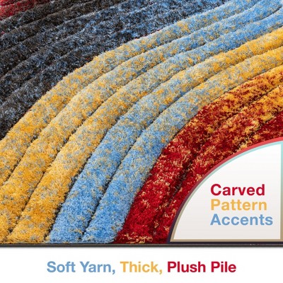 San Francisco Red and Blue Geometric Shag Runner Rug