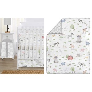 Sweet Jojo Designs Crib Bedding + BreathableBaby Breathable Mesh Liner Boy Girl Gender Neutral Farm Animals Grey Blue and Red - 6pcs - 1 of 4