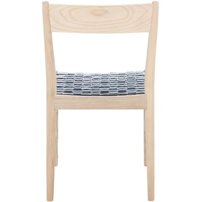Modern Black Leather and Natural Wood Side Chair Set