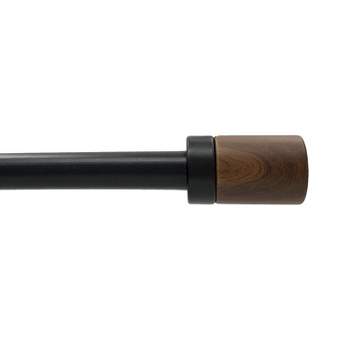 Decorative Drapery Curtain Rod with Maple Wood Cylinder Finials Matte Black - Lumi Home Furnishings