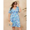 YesFashion Women's Plus Size Boho Floral V Neck Ruffle Short Sleeve Dress Elastic High Waist A Line Summer Dress - 2 of 4