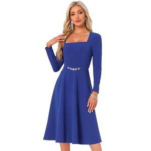 INSPIRE CHIC Women's Square Neck High Waist Long Sleeve A-Line Cocktail Formal Dress - 1 of 4