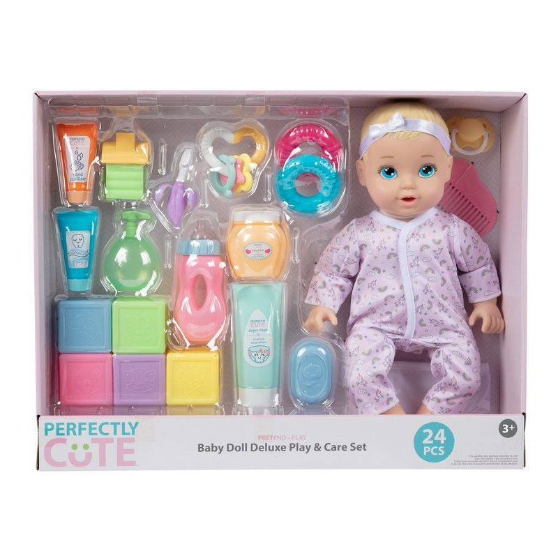 Perfectly Cute 24pc Baby Doll Deluxe Play and Care Set - Blonde Hair, 1 of 7