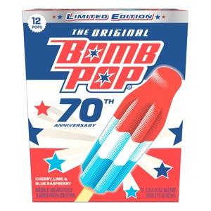Bomb Pop Original (Cherry, Lime, Blue Raspberry) Frozen Bars - 21 fl oz /12ct - 1 of 4