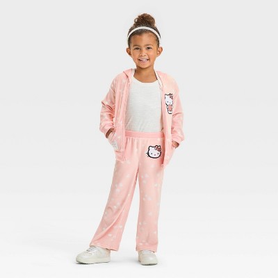 Toddler Girls' Hello Kitty 2pc Velour Zip-Up Top and Bottom Set - Pink 3T