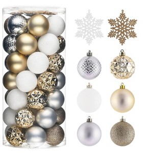 Aoibox 50pcs 2 Inch White Gold Shatterproof Christmas Ball Ornaments Set Lightweight Multi Finish Holiday Tree Hanging Decor - 1 of 4