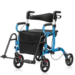 Gymax 2-in-1 Rollator Walker & Wheelchair Combo with Adjustable Handlebar Handbrake Removable Bag Senior Mobility Aid Blue/Black/Red - 1 of 4