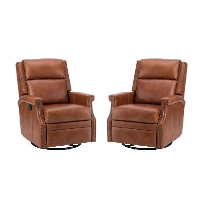 Favonius Genuine Leather Swivel Rocker Recliner with Nailhead Trim for Bedroom and Living Room, Set of 2 | ARTFUL LIVING DESIGN