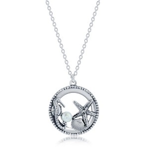 Bella Silver Sterling Silver Seahorse and Starfish w/Round FWP Necklace - Silver - 16+2 Inch - 1 of 2