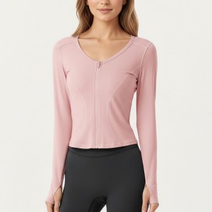 Anna-Kaci Active Women's Long Sleeve Zip Front Cropped Jacket with Contoured Seams and Thumbhole Cuffs - 1 of 4