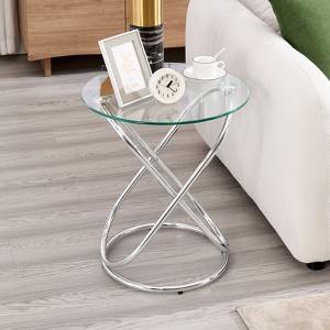 Bekrvio 19.7" Round Glass Gold Side Table with Gold-Plated Metal Ring-Shaped Frame for Living Room - 1 of 4