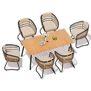 Crestlive Products Outdoor Dining Set Patio Dining Table with Rattan Dining Chairs Wooden-Like Top and Aluminum Frame Umbrella Hole - 1 of 4