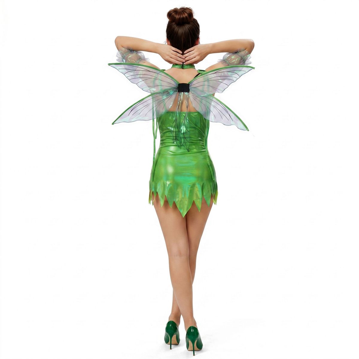 Joyfy Halloween Costume Fairy Dress for Women, Green Pixie Outfit with Wings & Choker – Forest Suit for Adult Dress Up Party - thumbnail 4