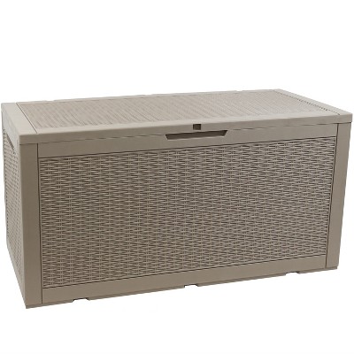 Sunnydaze Lockable Outdoor Small Deck Box with Storage and Side Handles - 32-Gal. - Driftwood