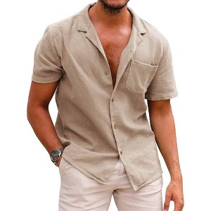COOFANDY Men's Hawaiian Floral Shirts Cotton Linen Button Down Tropical Holiday Beach Shirts - 1 of 4
