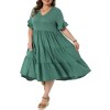 Women's Plus Size V Neck Ruffle Sleeve Swing Tiered Babydoll Dress with Pockets - Agnes Orinda - 2 of 4