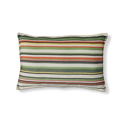 tagltd 24"x 16" Green Botanist Garden Stripe Yarn Dyed Cotton Accent Decorative Throw Pillow Poly Filled Removable Insert Rectangle