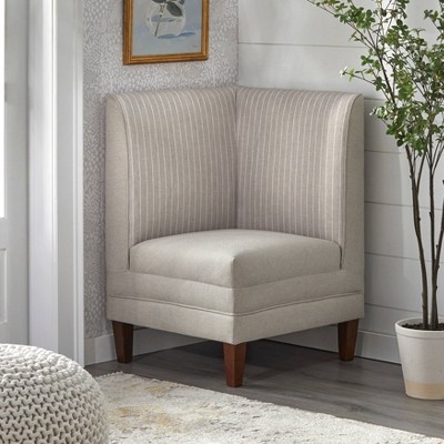 Phillips Corner Chair Beige Stripe - Lifestorey: Upholstered Rubberwood Legs, Mid-Century Design, Armless